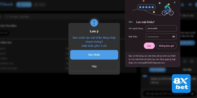 Chọn ghi nhớ mật khẩu khi đăng nhập 8xbet